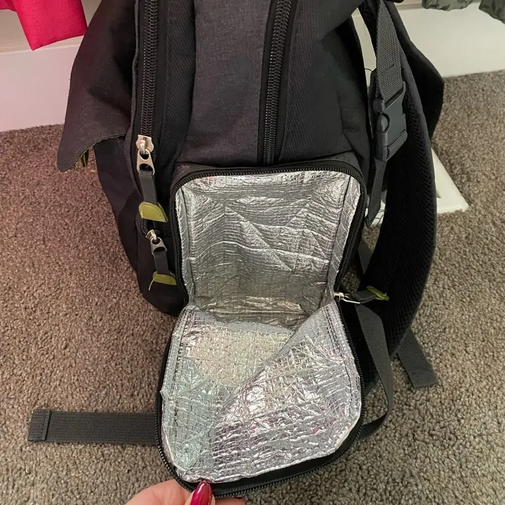 Eddie Bauer Gray With Green Accents Large Backpack Diaper Bag Gender Neutral